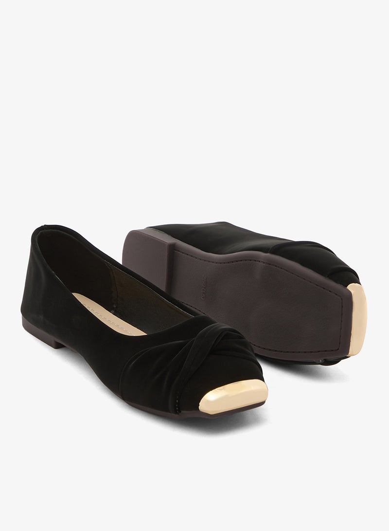 ELLA Velvet Ballet Flats With Gold Detail - Image 3