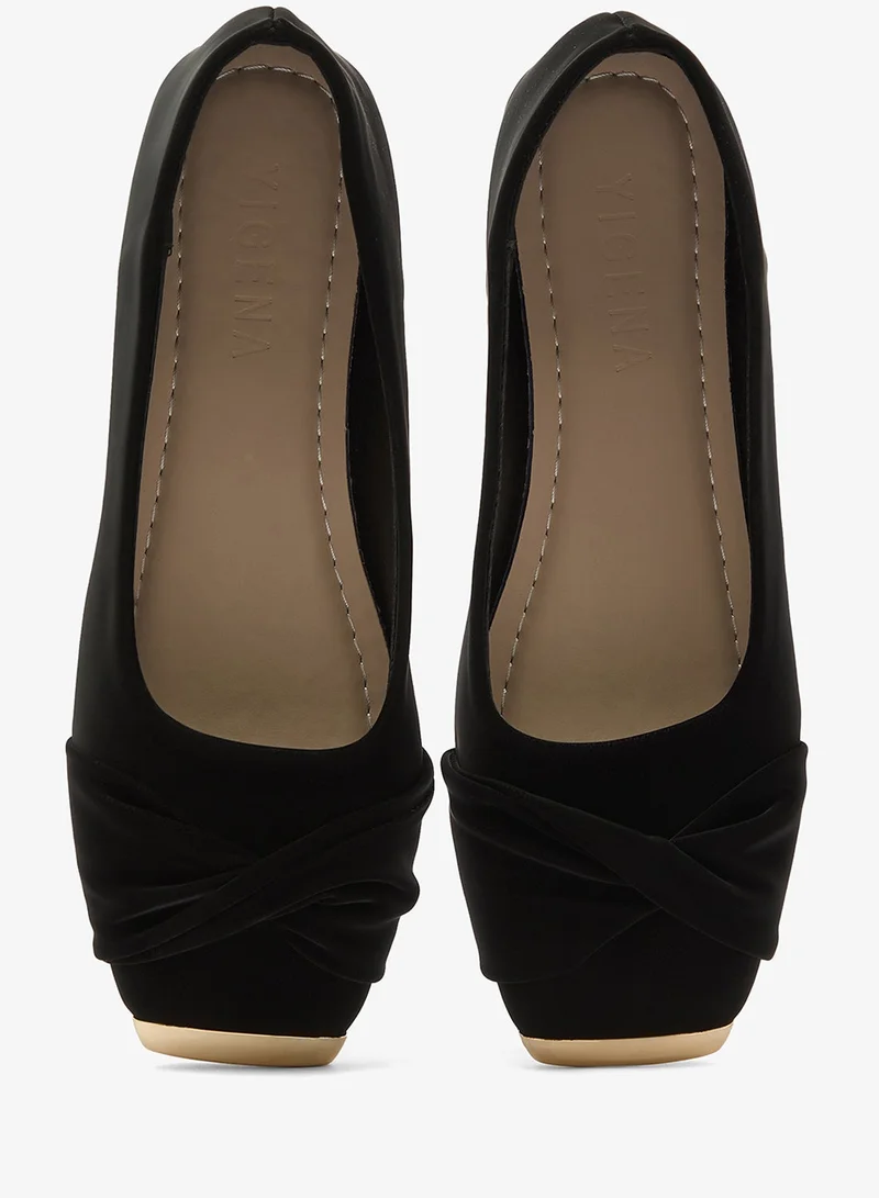 Ella Black Velvet Ballet Flats With Gold Detail for Women | Best Price UAE