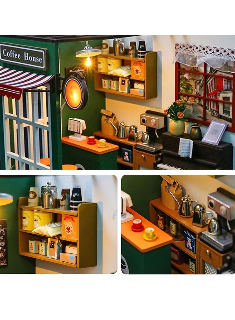 DIY miniature dollhouse kit, mini house making kit with furniture and lights, small house kit for adults, birthday, hobby handmade gifts between holidays, coffee house - Image 4