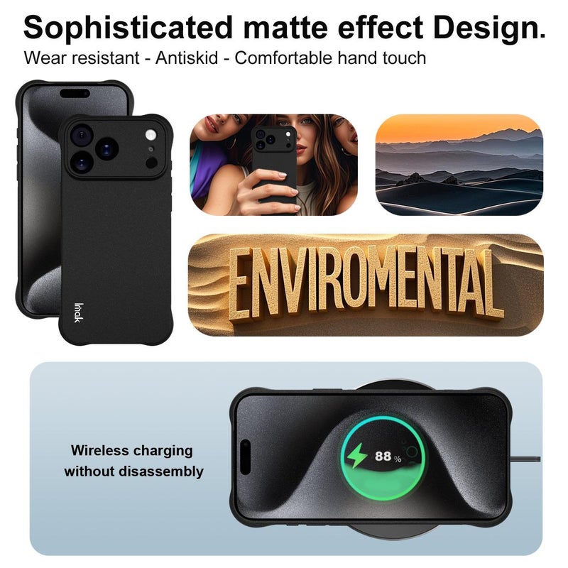 إيماك جراب هاتف TPU مقاوم للصدمات مع وسادة هوائية لهاتف Iphone 17 Pro Max (أسود غير لامع) - Image 5