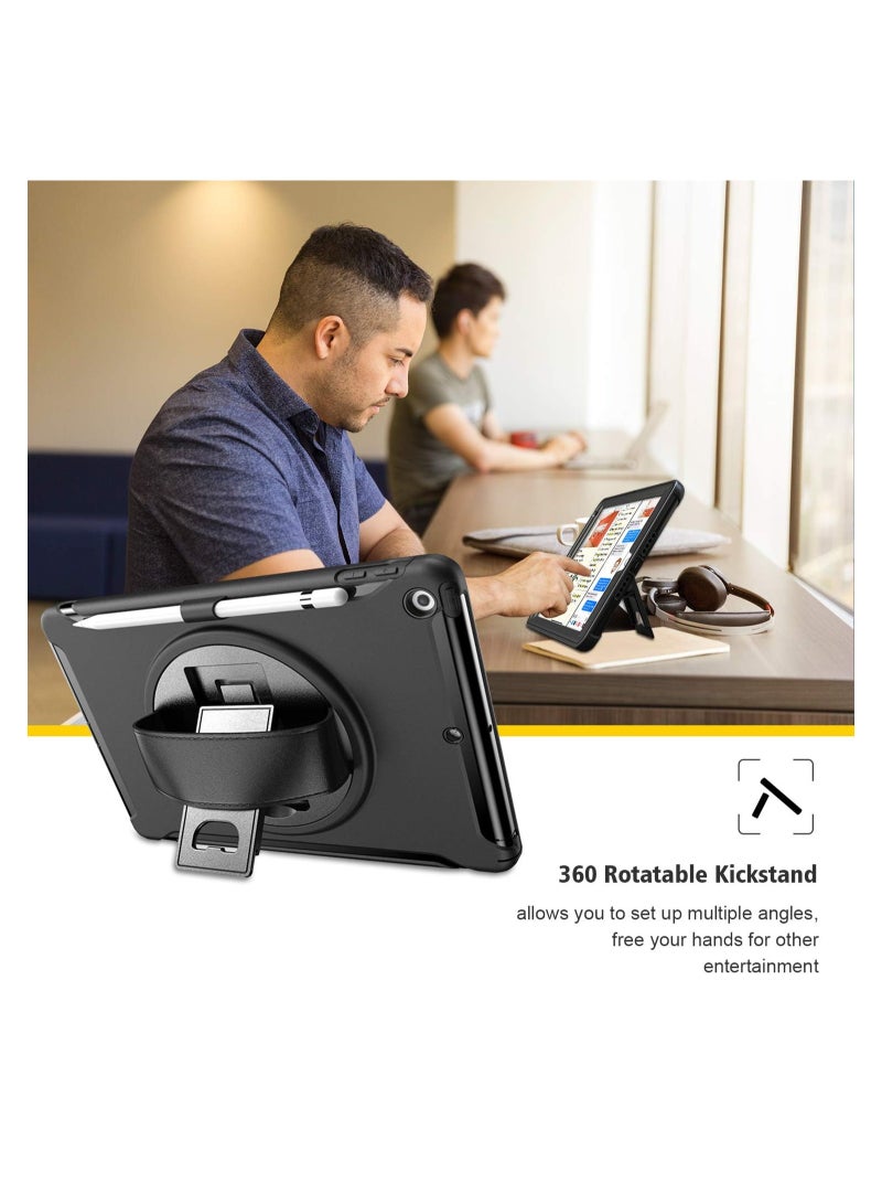 iPad 10.2 9th Gen 2021 / 8th Gen 2020 / 7th Generation 2019 iPad Case, Rugged Heavy Duty Shockproof Cover Case with Handle and Rotating Kickstand for 10.2 iPad 9/8/7-Black - Image 5
