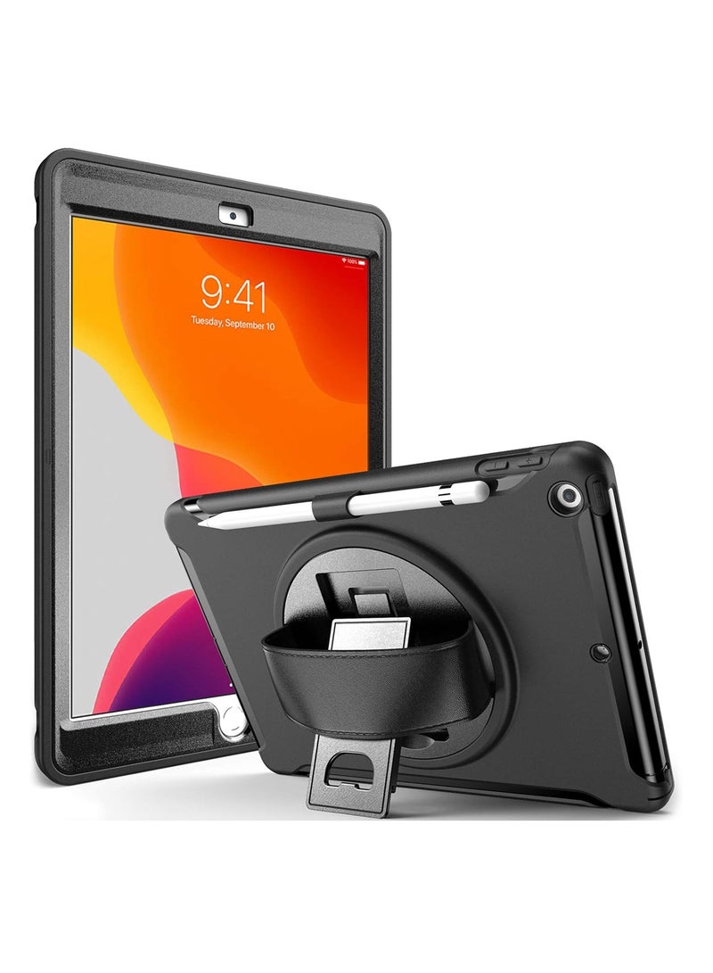 iPad 10.2 9th Gen 2021 / 8th Gen 2020 / 7th Generation 2019 iPad Case, Rugged Heavy Duty Shockproof Cover Case with Handle and Rotating Kickstand for 10.2 iPad 9/8/7-Black - Image 1