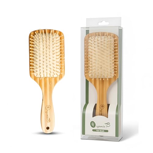 Organic B Bamboo Strip Hair Brush Rectangular - Detangling Brush for Women & Men, Wooden Paddle Brush for Smooth, Frizz-Free Hair, Natural Comb for Long, Curly & Straight Hair, Scalp Massage (Large) - Image 1