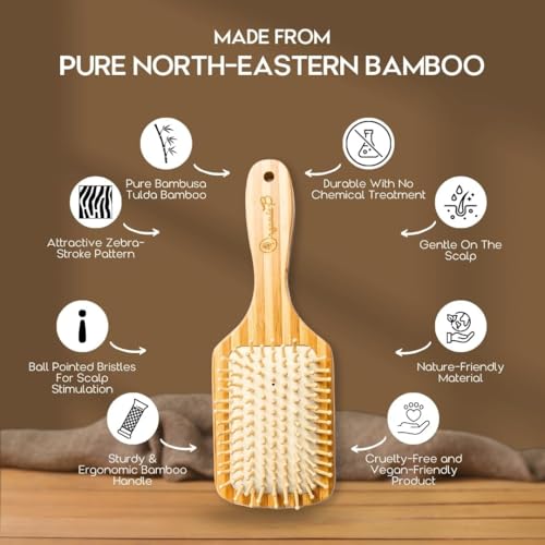 Organic B Bamboo Strip Hair Brush Rectangular - Detangling Brush for Women & Men, Wooden Paddle Brush for Smooth, Frizz-Free Hair, Natural Comb for Long, Curly & Straight Hair, Scalp Massage (Large) - Image 3