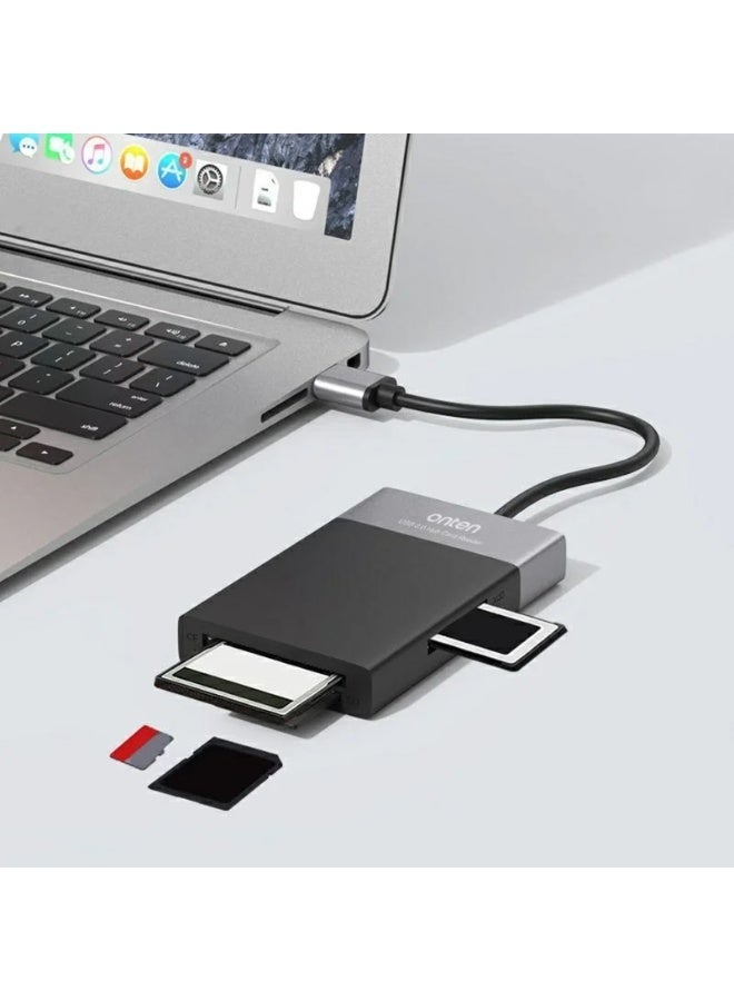 أونتن موزع وقارئ بطاقات ONTEN OTN-5215B بمنفذ USB 3.0؛ قارئ احترافي متعدد البطاقات مزود بمنافذ توسعة USB، يتيح قراءة بطاقات الذاكرة في آن واحد ونقل البيانات بسرعة عالية، ومناسب للاستخدام مع الكاميرات، والطائرات المسيرة (الدرون)، ومعدات الإنتاج المرئي، ووحدات التخزين الخارجية، وأجهزة الكمبيوتر. - Image 2