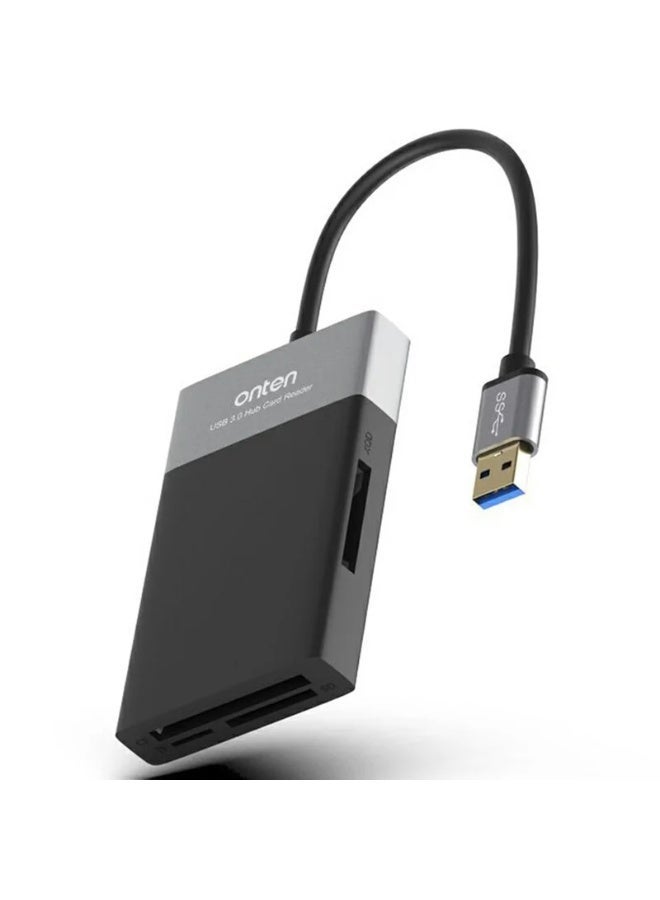 أونتن موزع وقارئ بطاقات ONTEN OTN-5215B بمنفذ USB 3.0؛ قارئ احترافي متعدد البطاقات مزود بمنافذ توسعة USB، يتيح قراءة بطاقات الذاكرة في آن واحد ونقل البيانات بسرعة عالية، ومناسب للاستخدام مع الكاميرات، والطائرات المسيرة (الدرون)، ومعدات الإنتاج المرئي، ووحدات التخزين الخارجية، وأجهزة الكمبيوتر. - Image 1