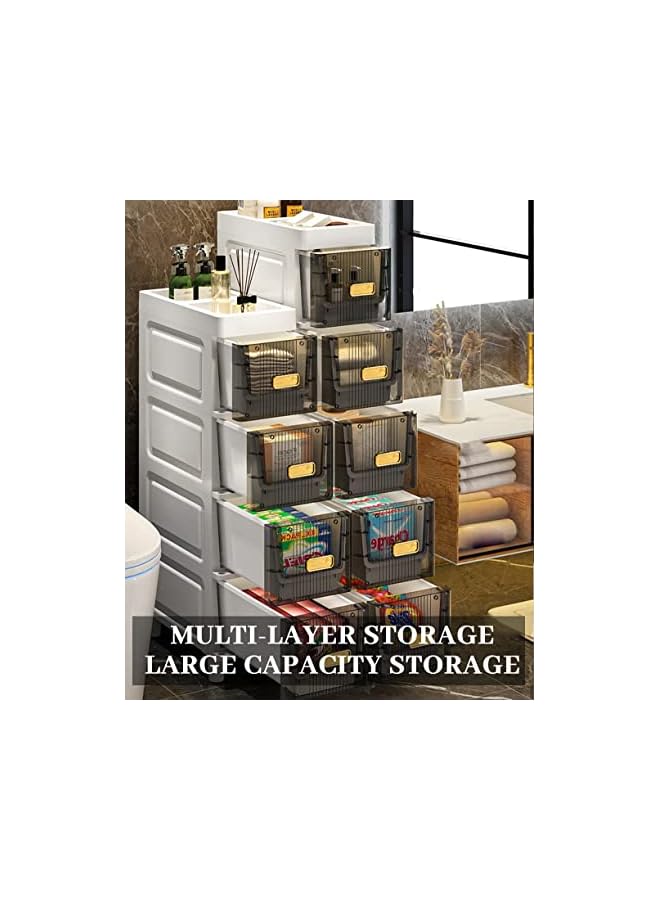 Raxoom Slim Bathroom Cabinet, Bathroom Shelves, Waterproof Design, Standing Storage Cabinet with Slide Out Drawers, Narrow Floor Bathroom Organizer Next to Toilet (6) - Image 5