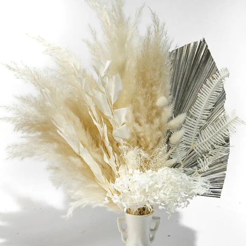 Bluejw Pampas Grass Bouquet - Dried Flowers, Bunny Tails, Gypsophilia, Sword Fern, Italian Ruscus, Straw, Natural Dried Plants - Boho Decor, Babies Breath - Opp Bag - Image 1