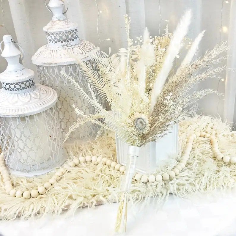 Bluejw Pampas Grass Bouquet - Dried Flowers, Bunny Tails, Gypsophilia, Sword Fern, Italian Ruscus, Straw, Natural Dried Plants - Boho Decor, Babies Breath - Opp Bag - Image 2