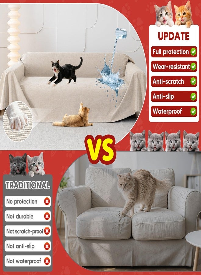 Loiion Cat Scratches Sofa Cover, Waterproof Sofa Cover, Furniture Protector, Waterproof Sofa Cover Stain and Scratch Resistant for Dogs and Cats, Khaki, 300 x 180 cm - Image 3