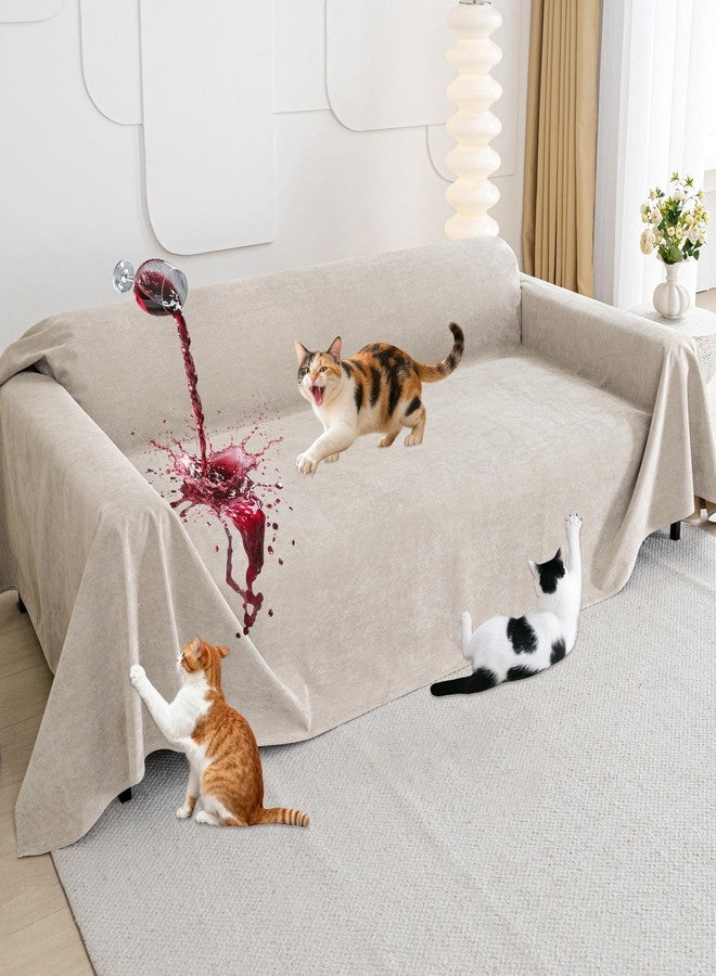 Loiion Cat Scratches Sofa Cover, Waterproof Sofa Cover, Furniture Protector, Waterproof Sofa Cover Stain and Scratch Resistant for Dogs and Cats, Khaki, 300 x 180 cm - Image 1