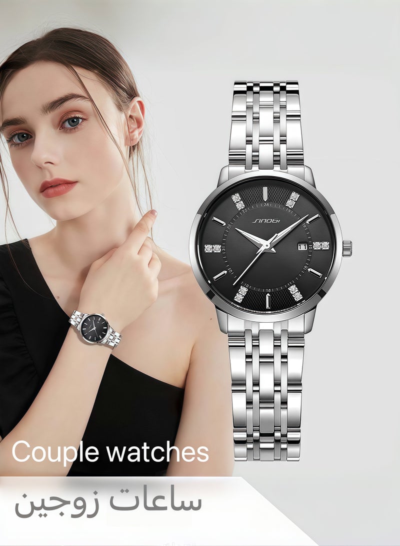 SINOBI Women Watches - Ladies Waterproof Quartz Watch for Girls, Stainless Steel with Black Dial for Business & Daily - Image 1