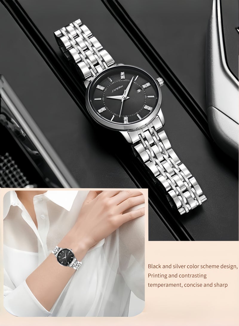 SINOBI Women Watches - Ladies Waterproof Quartz Watch for Girls, Stainless Steel with Black Dial for Business & Daily - Image 3