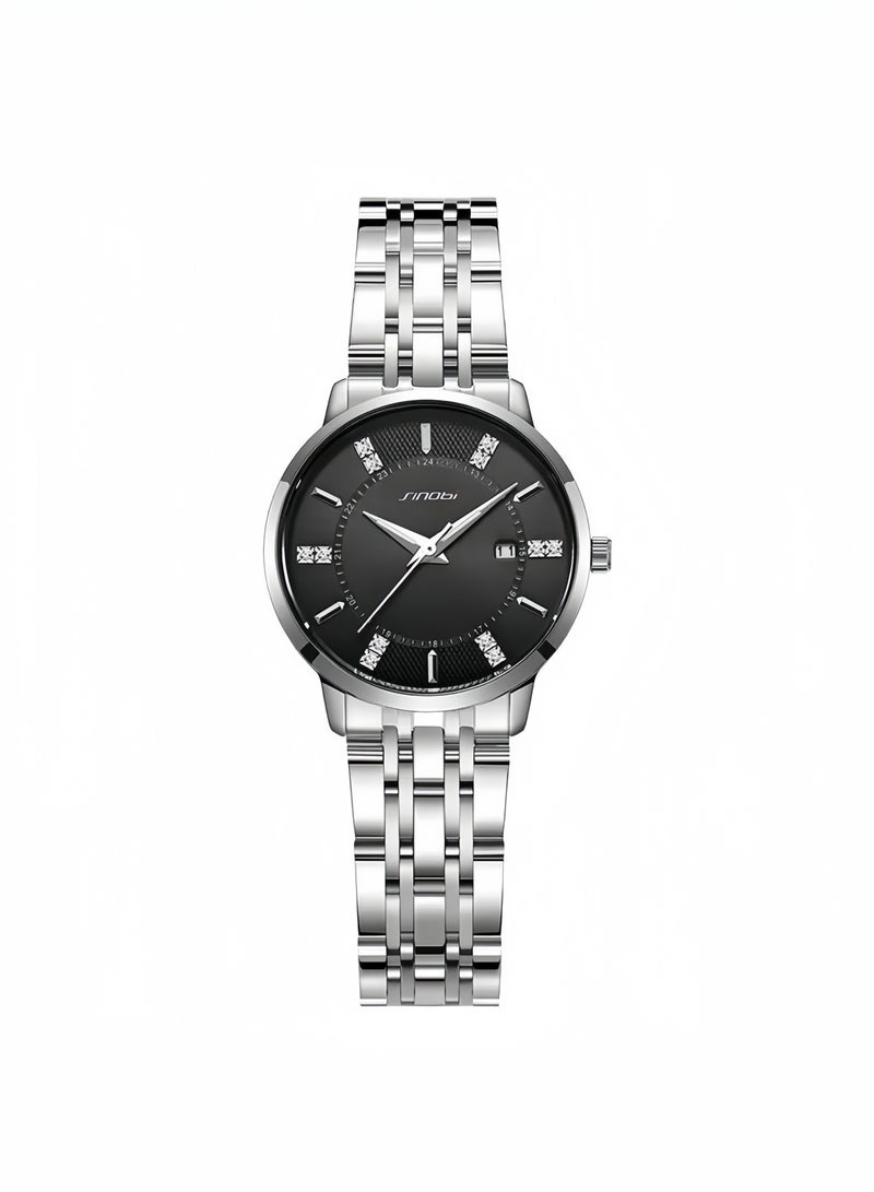 SINOBI Women Watches - Ladies Waterproof Quartz Watch for Girls, Stainless Steel with Black Dial for Business & Daily - Image 2