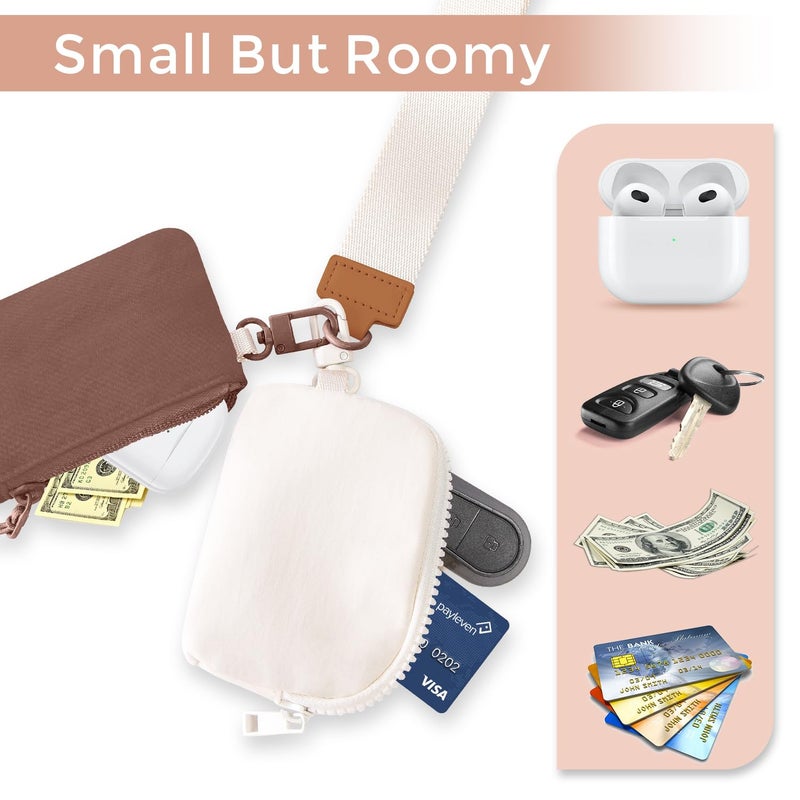 JEEBURYEE Dual Pouch Wristlet Keychain Wallets for Women with 2 Detachable Zipper Coin Purse - Small and Portable Mini Card Wallet for Women Men Brown+Beige - Image 3