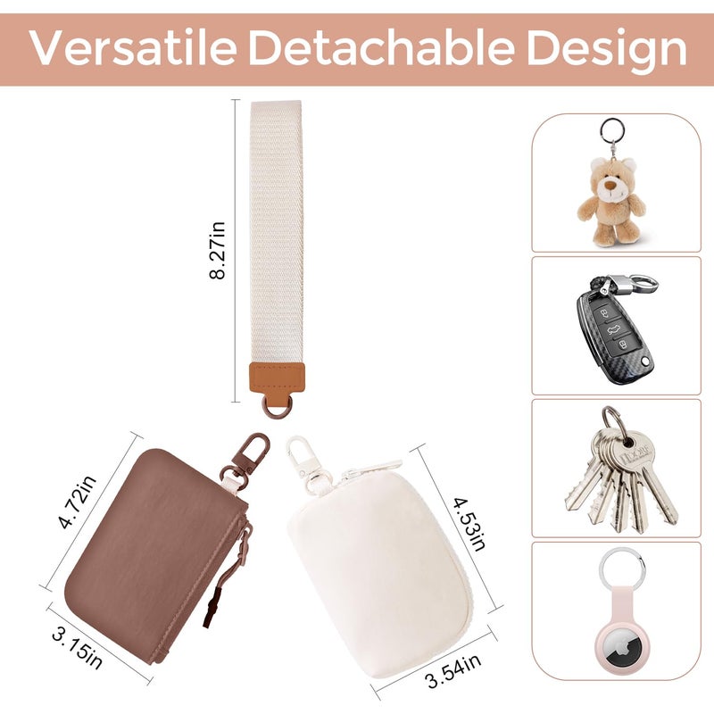 JEEBURYEE Dual Pouch Wristlet Keychain Wallets for Women with 2 Detachable Zipper Coin Purse - Small and Portable Mini Card Wallet for Women Men Brown+Beige - Image 2