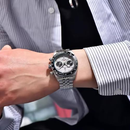 LACZ DENTON Pagani Design 1718 Panda Dial Men's Chronograph Watches Japan VK64 Movement Stianless Steel 100M Waterproof Men Fashion Casual Watch (White-2) - Image 3