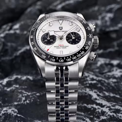 LACZ DENTON Pagani Design 1718 Panda Dial Men's Chronograph Watches Japan VK64 Movement Stianless Steel 100M Waterproof Men Fashion Casual Watch (White-2) - Image 4