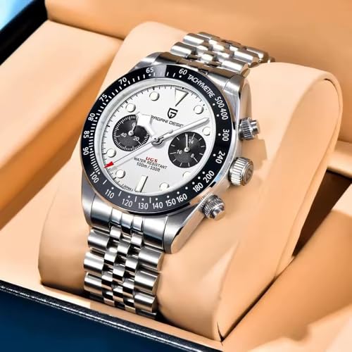 LACZ DENTON Pagani Design 1718 Panda Dial Men's Chronograph Watches Japan VK64 Movement Stianless Steel 100M Waterproof Men Fashion Casual Watch (White-2) - Image 2