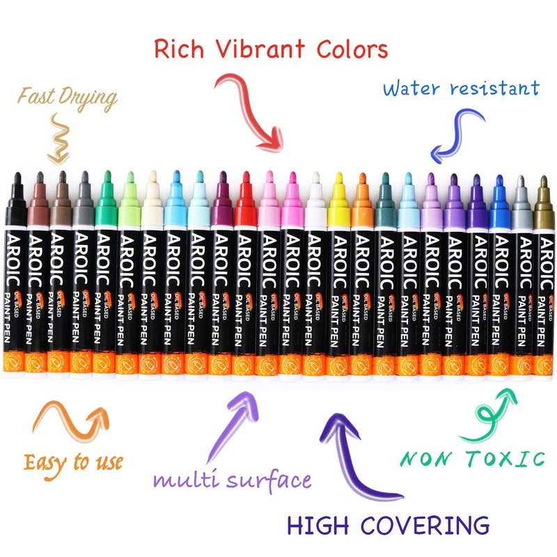 AROIC 48 Pack Oil-Based Paint Markers Medium Tip - Low Odor Rock Painting Pens for Wood, Metal, Plastic, Glass, Canvas, Ceramic Surfaces | 2025 Artist Professional Kit - Image 5