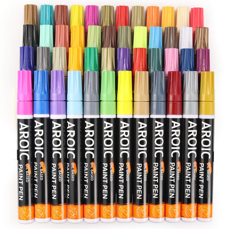 AROIC 48 Pack Oil-Based Paint Markers Medium Tip - Low Odor Rock Painting Pens for Wood, Metal, Plastic, Glass, Canvas, Ceramic Surfaces | 2025 Artist Professional Kit - Image 4