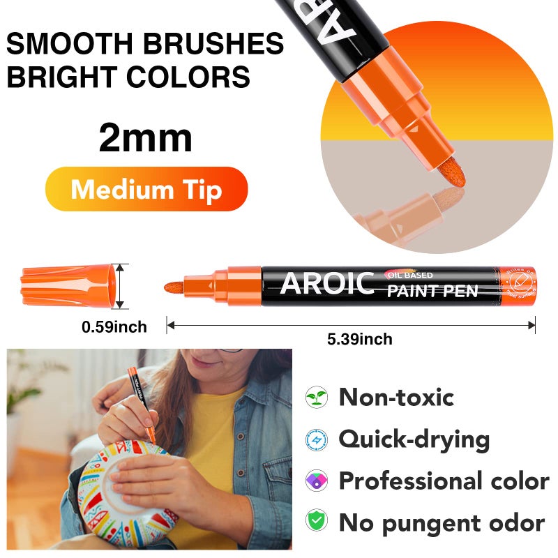 AROIC 48 Pack Oil-Based Paint Markers Medium Tip - Low Odor Rock Painting Pens for Wood, Metal, Plastic, Glass, Canvas, Ceramic Surfaces | 2025 Artist Professional Kit - Image 3
