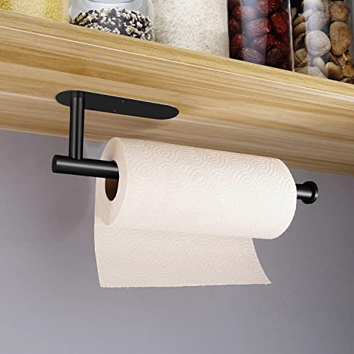 Gewtur Paper Towel Holder Under Cabinet - Self Adhesive Paper Towel Roll Holder Wall Mount, Matte Black Stainless Steel Towel Paper Holder for Kitchen, Bathroom, Cabinets - Image 2