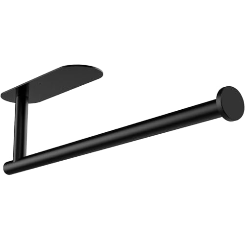 Gewtur Paper Towel Holder Under Cabinet - Self Adhesive Paper Towel Roll Holder Wall Mount, Matte Black Stainless Steel Towel Paper Holder for Kitchen, Bathroom, Cabinets - Image 1