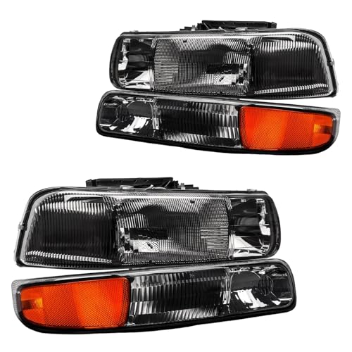 MARSFLUX Headlights Assembly Black + Amber Compatible With 1999-2002 Silverado 1500 2500 2000-2006 Suburban 1500 2500 Tahoe 2001-2002 Silverado 1500HD/ 2500HD/ 3500 - Image 1
