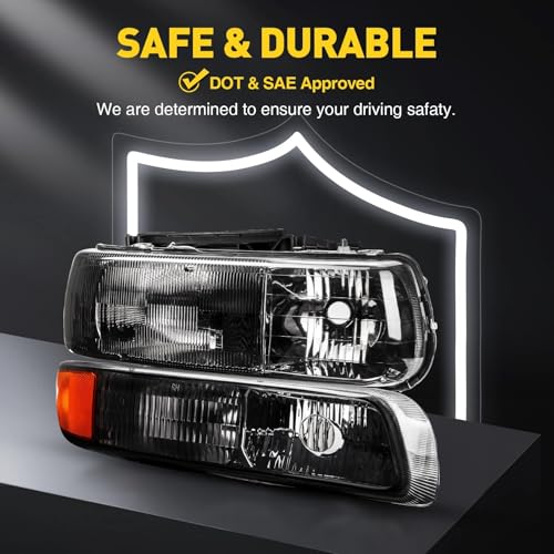 MARSFLUX Headlights Assembly Black + Amber Compatible With 1999-2002 Silverado 1500 2500 2000-2006 Suburban 1500 2500 Tahoe 2001-2002 Silverado 1500HD/ 2500HD/ 3500 - Image 5