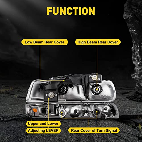 MARSFLUX Headlights Assembly Black + Amber Compatible With 1999-2002 Silverado 1500 2500 2000-2006 Suburban 1500 2500 Tahoe 2001-2002 Silverado 1500HD/ 2500HD/ 3500 - Image 4
