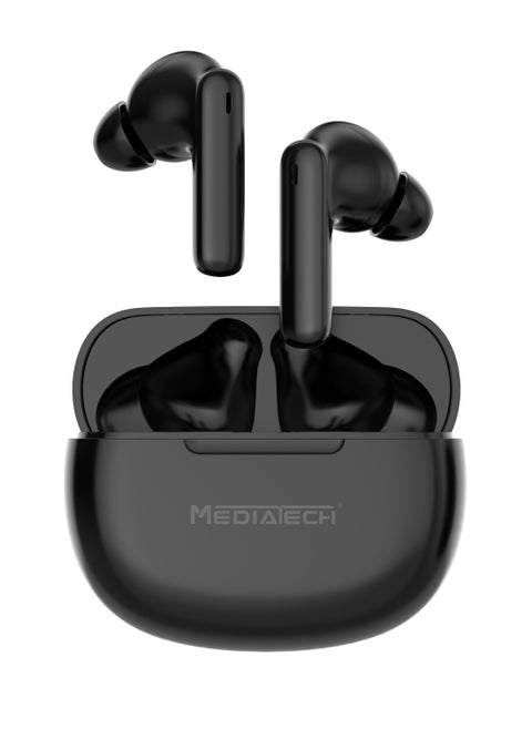 MediaTech Bluetooth  Earbuds ,Bluetooth 5.3, ANC (Active Noise Cancelling ), 30H Playtime ,10mm Drivers with Big Bass, AI Clear Calls with 4 Mics , Usb-c fast charging ,Black , MT-E95