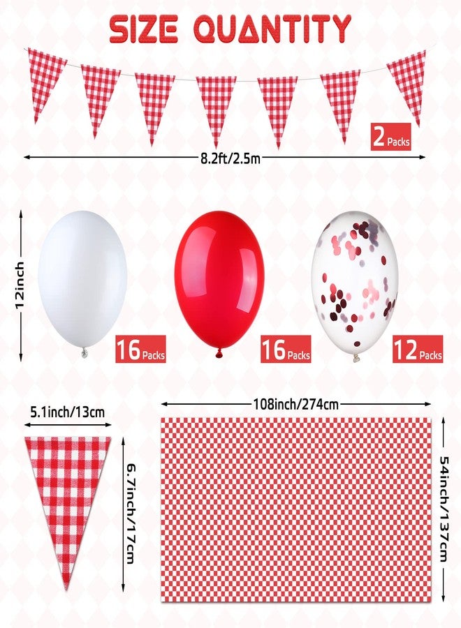 Aoriher 4 Packs 51 x 71 Inch Gingham Plaid Table Covers, 2 Pieces Buffalo Lumberjack Checkered Pennant Banner, 44 Pieces Latex Balloons for Picnic BBQ Birthday Party Decoration (Red White Plaid) - Image 2