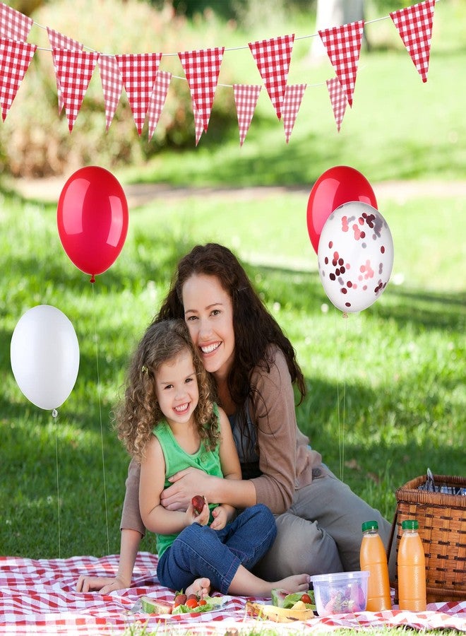 Aoriher 4 Packs 51 x 71 Inch Gingham Plaid Table Covers, 2 Pieces Buffalo Lumberjack Checkered Pennant Banner, 44 Pieces Latex Balloons for Picnic BBQ Birthday Party Decoration (Red White Plaid) - Image 5