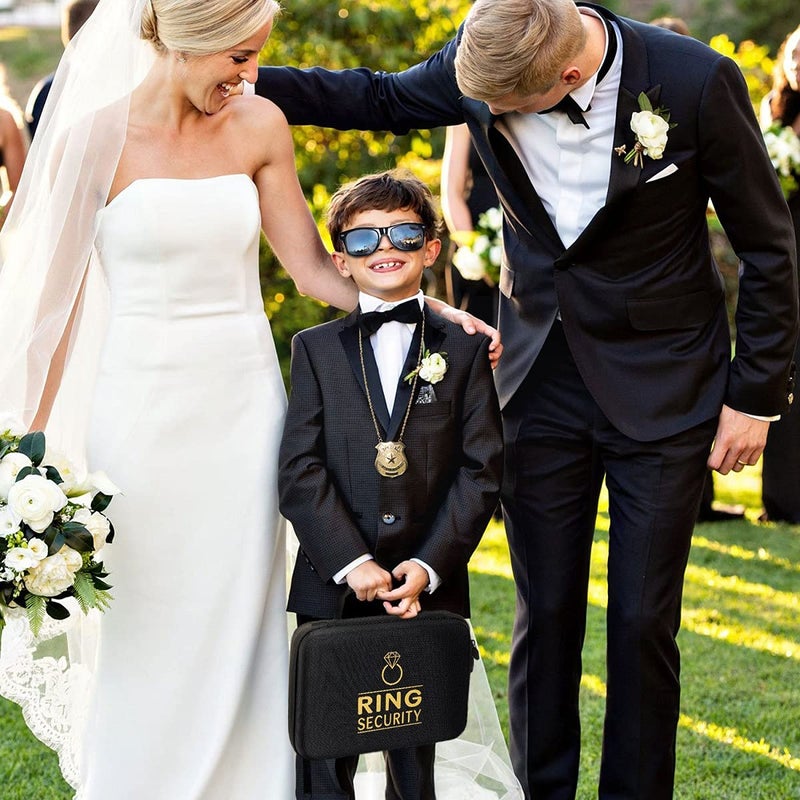 BESZONE Ring Security Wedding Ring Bearer Proposal Box Gifts Security Box, Sunglasses, Kids Toy Badge, Security Earpiece Earplugs, Toy Handcuffs with Keys for Kids Boys, Sturdy Briefcase, Wedding Stuff - Image 4