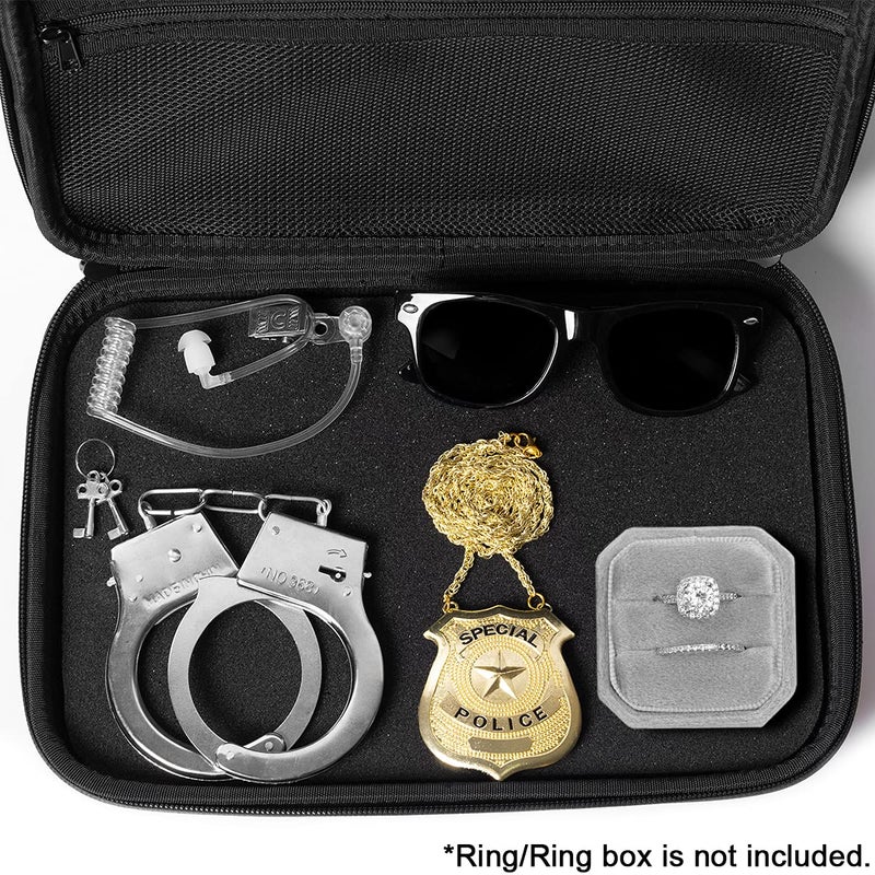 BESZONE Ring Security Wedding Ring Bearer Proposal Box Gifts Security Box, Sunglasses, Kids Toy Badge, Security Earpiece Earplugs, Toy Handcuffs with Keys for Kids Boys, Sturdy Briefcase, Wedding Stuff - Image 3