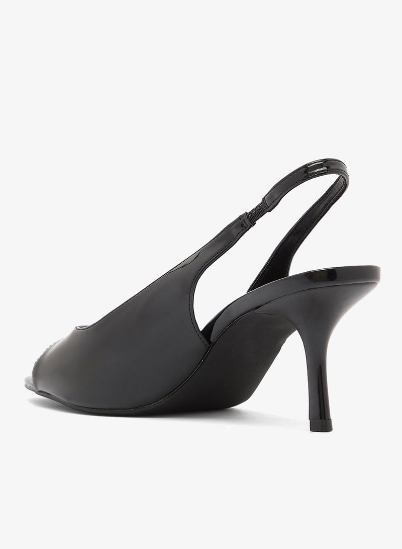 Truffle Mid Heel Glossy Sling Back Open Toe Sandals - Image 3