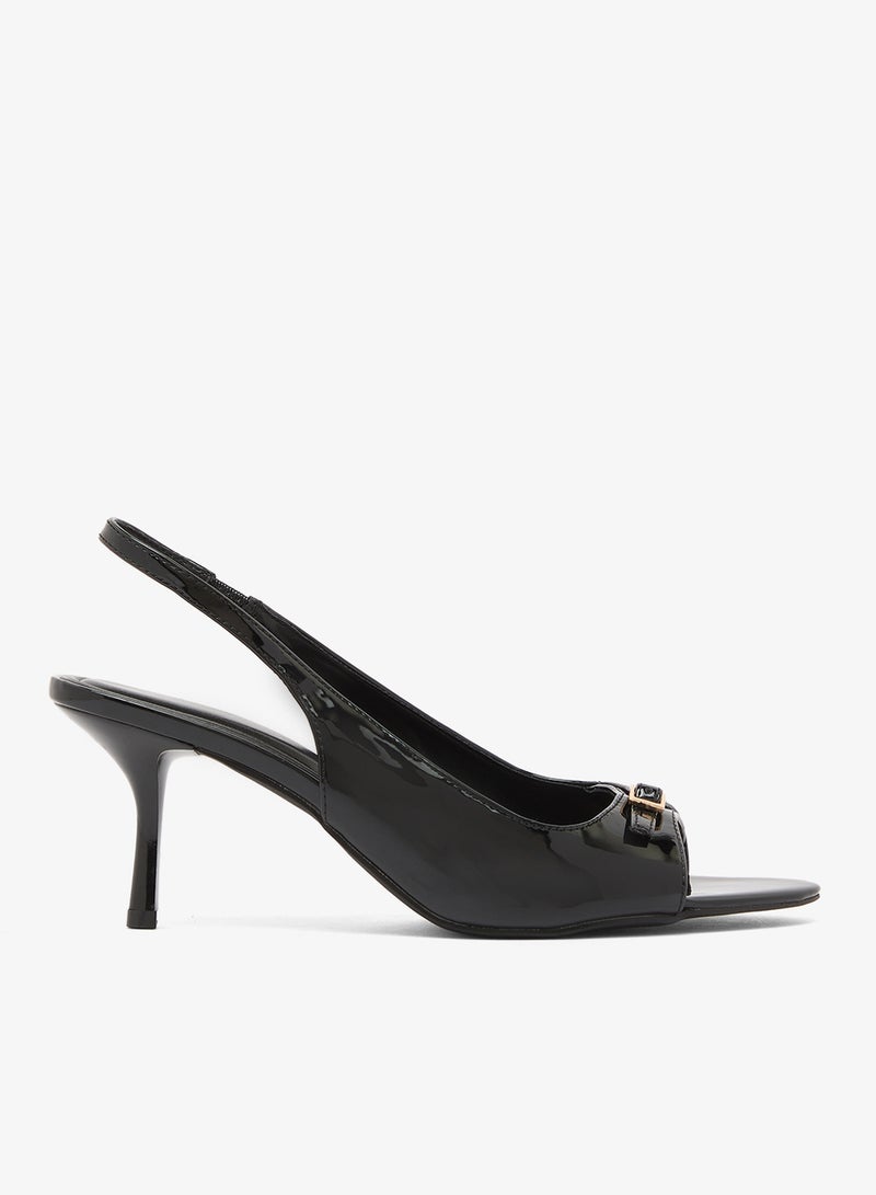 Truffle Mid Heel Glossy Sling Back Open Toe Sandals - Image 1