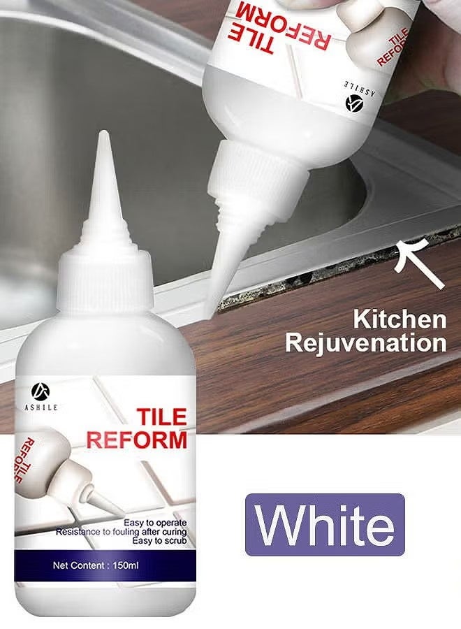 اشيلي 150ML بلاط جراوت الطلاء ملء أنبوب جراوت كولك الختم الغراء الختم للحمام دش المطبخ إصلاح بلاط السيراميك استعادة وتجديد بلاط المفاصل خط الفجوات استبدال جراوت القلم ، الأبيض - Image 1