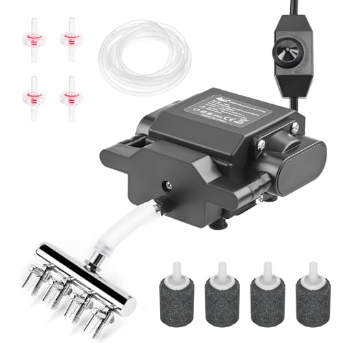 AQQA Aquarium Air Pump Powerful Oxygen Pump Fish Tank Aerator Bubbler Adjustable High Pressure Commercial Air Pump with 4 Air Outlets All Accessories for Pond Hydroponic Up to 1000Gal 18W400GPH - Image 1