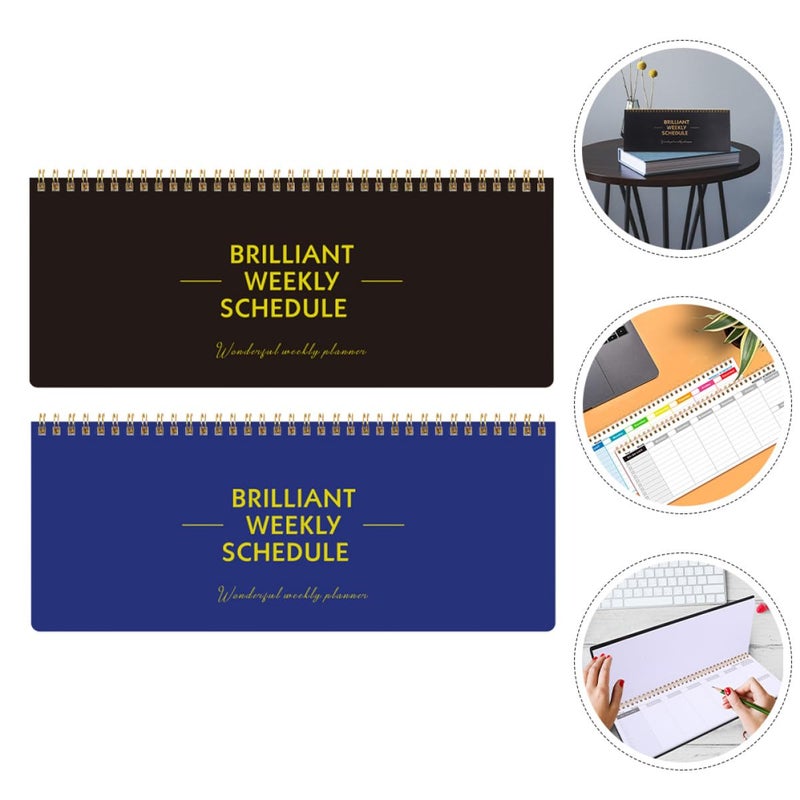 2Pcs Weekly Planner Notepad Wear Resistant Iron Paper Material Smooth Writing Black Blue - Image 3