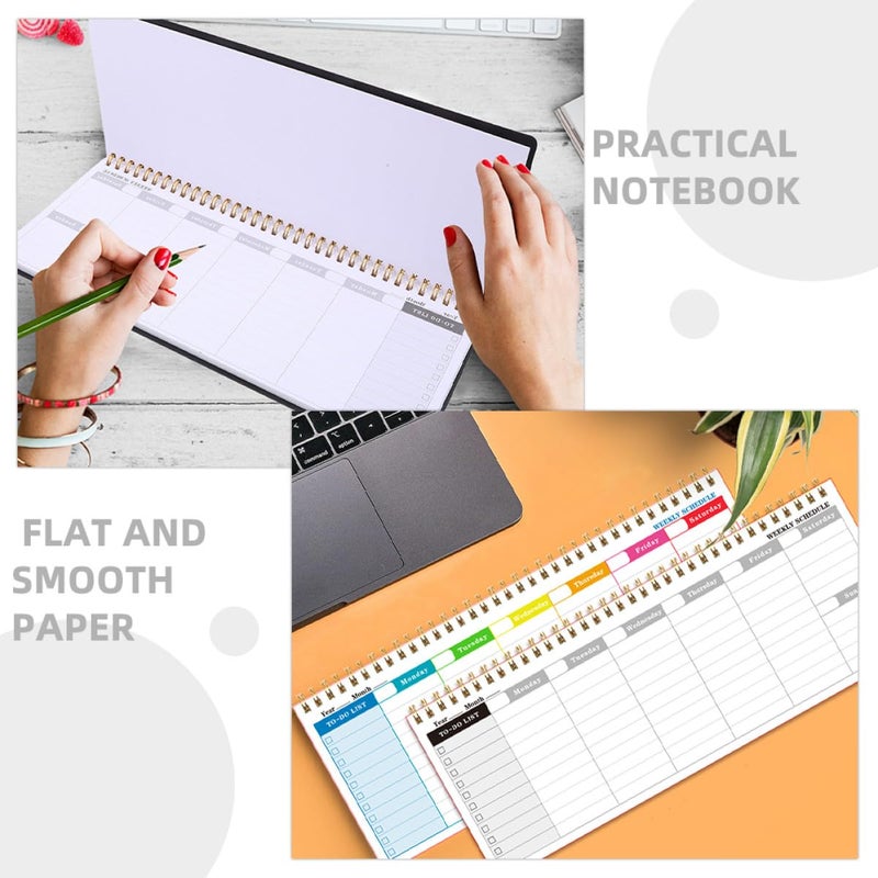 2Pcs Weekly Planner Notepad Wear Resistant Iron Paper Material Smooth Writing Black Blue - Image 4