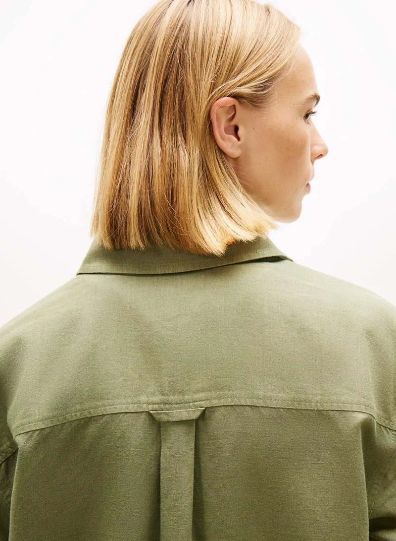 TOMMY JEANS Bay Leaf Relaxed Fit Linen Blend Shirt for Women | Best Price UAE