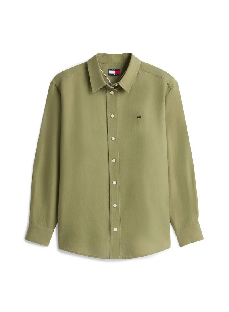 TOMMY JEANS Bay Leaf Relaxed Fit Linen Blend Shirt for Women | Best Price UAE