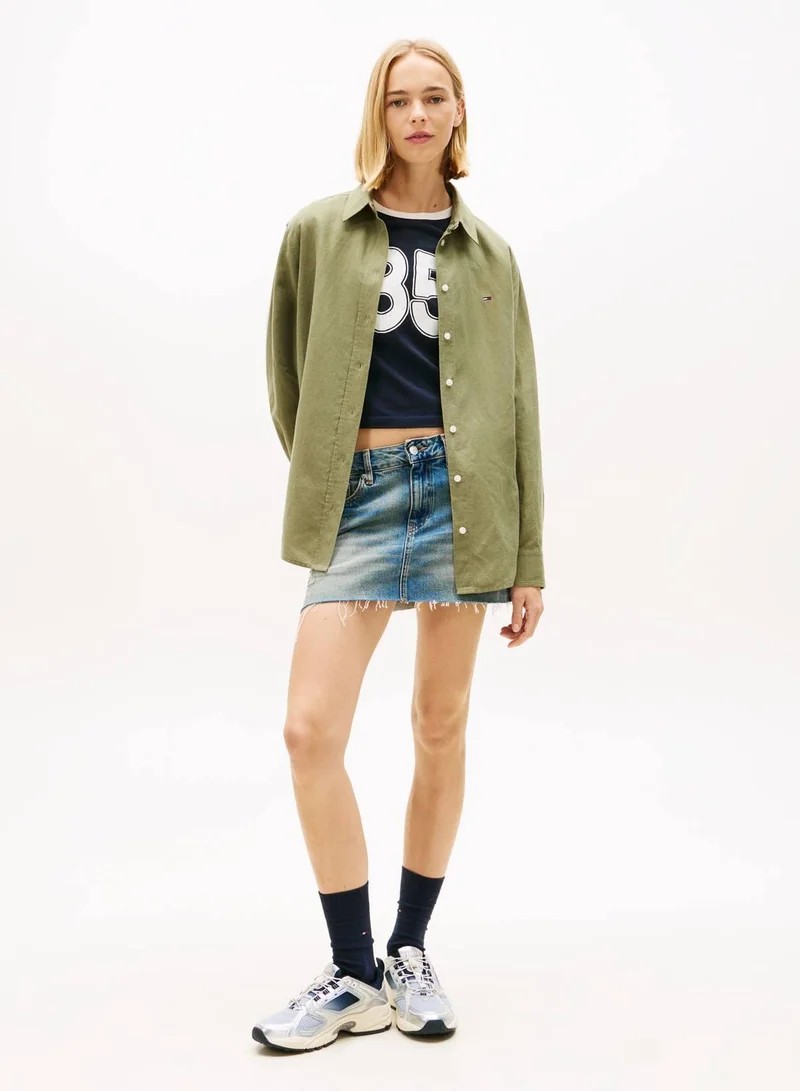 TOMMY JEANS Bay Leaf Relaxed Fit Linen Blend Shirt for Women | Best Price UAE