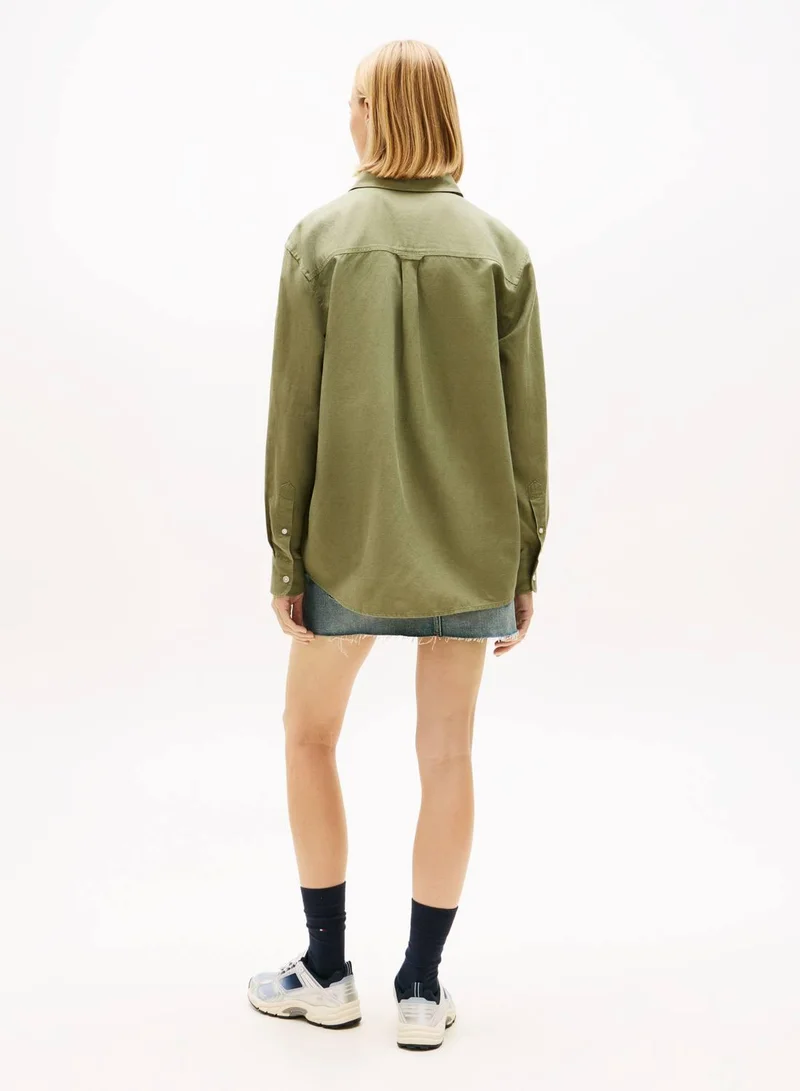 TOMMY JEANS Bay Leaf Relaxed Fit Linen Blend Shirt for Women | Best Price UAE