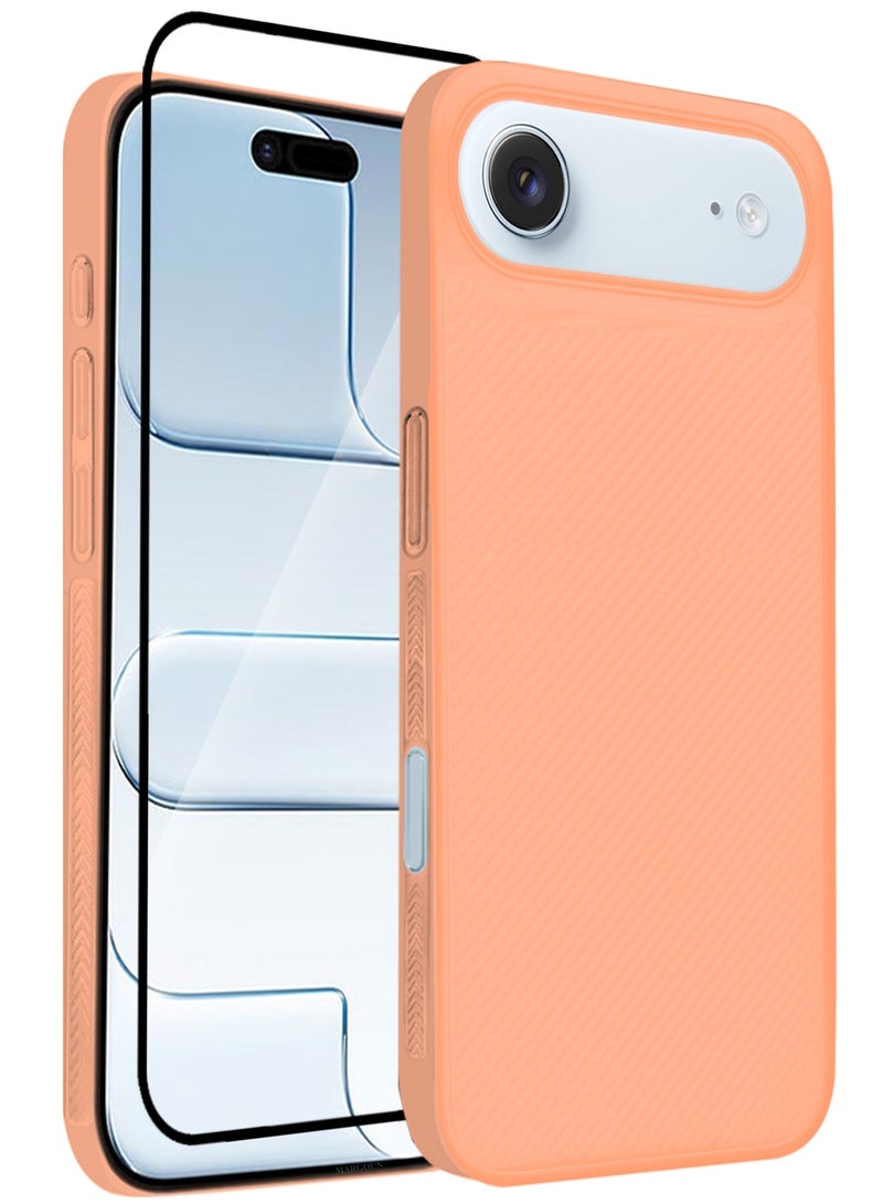 CATANES حالتين غلاف لجهاز آيفون 17 إير - غلاف متين وقوي فائق النحافة - تصميم خط جلد إير مع غلاف خلفي شفاف - غلاف حماية من السقوط مع واقي شاشة ثلاثي الأبعاد - برتقالي كوني - Image 1