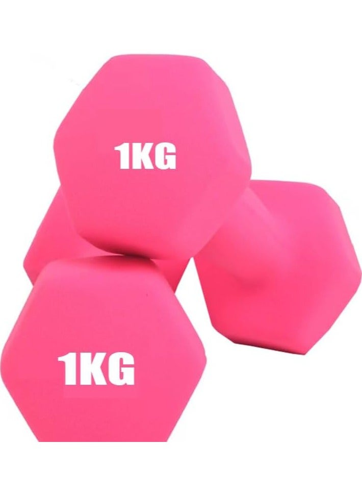 مخطوطات مجموعة من دمبل وأوزان يدوية من قطعتين - دمبل مغطى بالفينيل للتمرين واللياقة البدنية للاستخدام في صالة الألعاب الرياضية المنزلية، وتدريبات القوة، وأوزان حرة للنساء والرجال (وردي، 1 كجم × 2) - Image 1