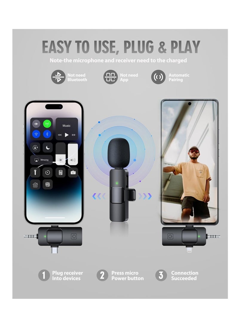 Generic 3 in 1 Wireless microphone for iPhone android camera, USB C microphone wireless lavalier microphone mini microphone, Noise Canceling Lapel Mic for Interview Video Podcast Vlog YouTube  - Image 2