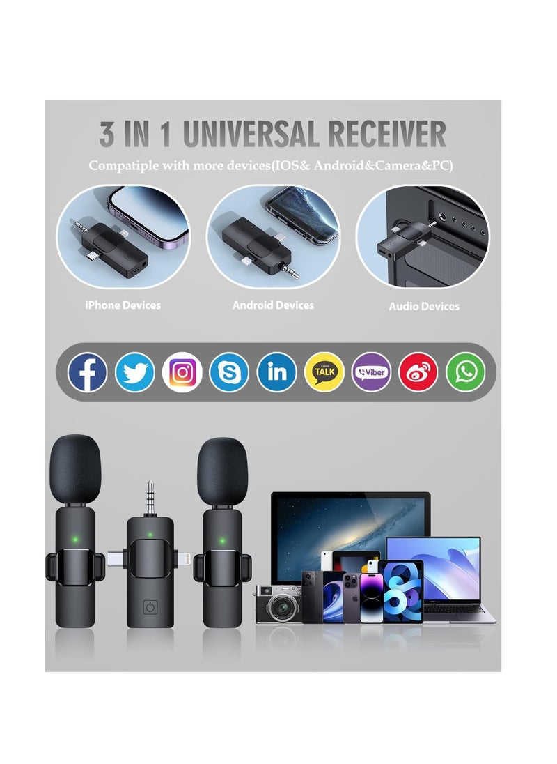 Generic - 3 in 1 Wireless microphone for iPhone android camera, USB C microphone wireless lavalier microphone mini microphone, Noise Canceling Lapel Mic for Interview Video Podcast Vlog YouTube - Image 1